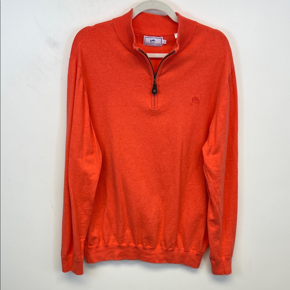 Southern Tide Men’s Orange 3/4 zip Pullover Sweater Size XL